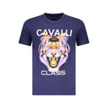 Cavalli Class Blu cotton men's T-shirt with round neckline and short sleeves, featuring a minimalist design.