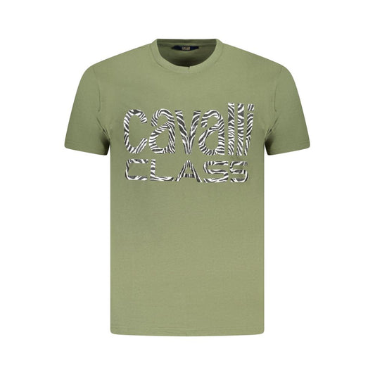 Cavalli Class Green Cotton Men T-Shirt Cavalli Class