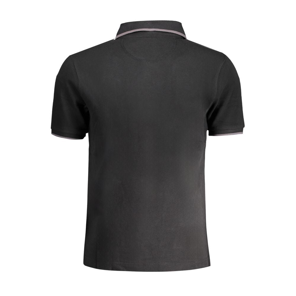 Black cotton men's polo shirt by La Martina, showcasing a classic fit with a collar and short sleeves.