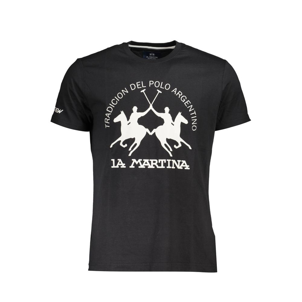 Black cotton men's T-shirt by La Martina, featuring a classic fit and minimal design, shown on a plain background.