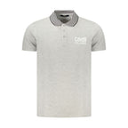 Cavalli Class gray cotton men's polo shirt with classic collar and short sleeves, featuring subtle branding details.