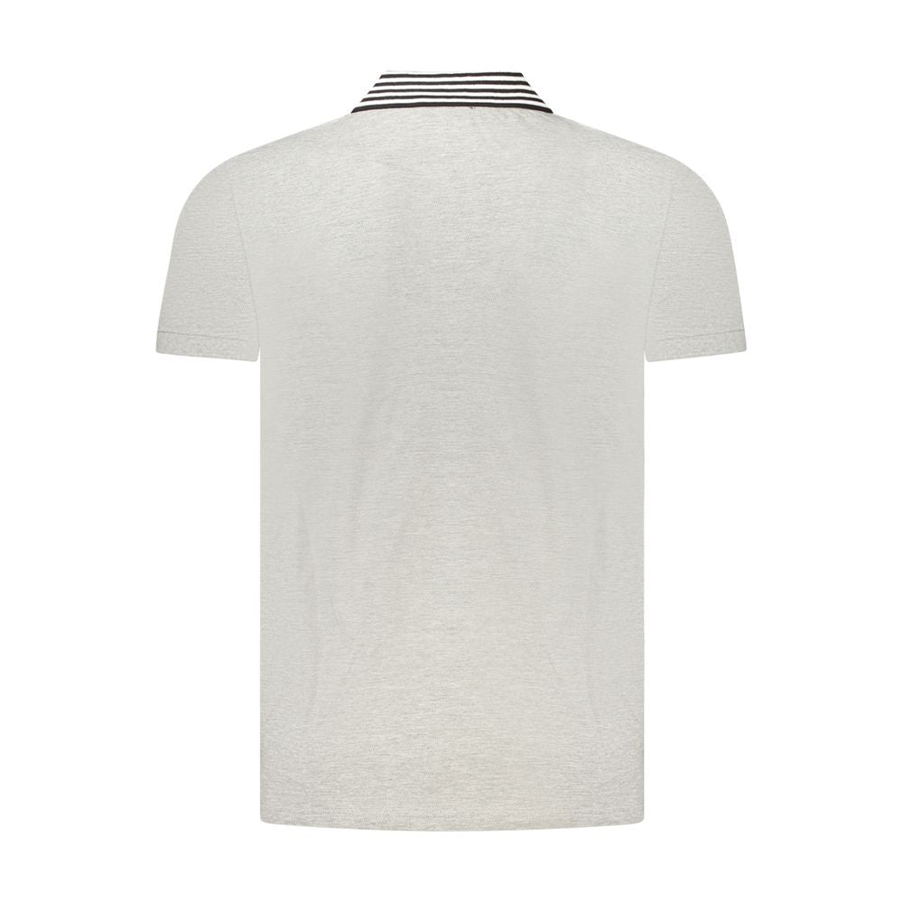 Cavalli Class men's gray cotton polo shirt with a classic collar and short sleeves, stylish and comfortable for casual wear.