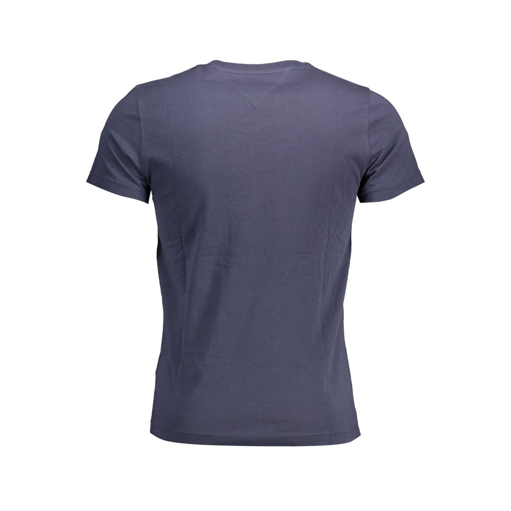 Tommy Hilfiger blue organic cotton men's T-shirt displayed flat, showcasing the classic crew neck and soft fabric.