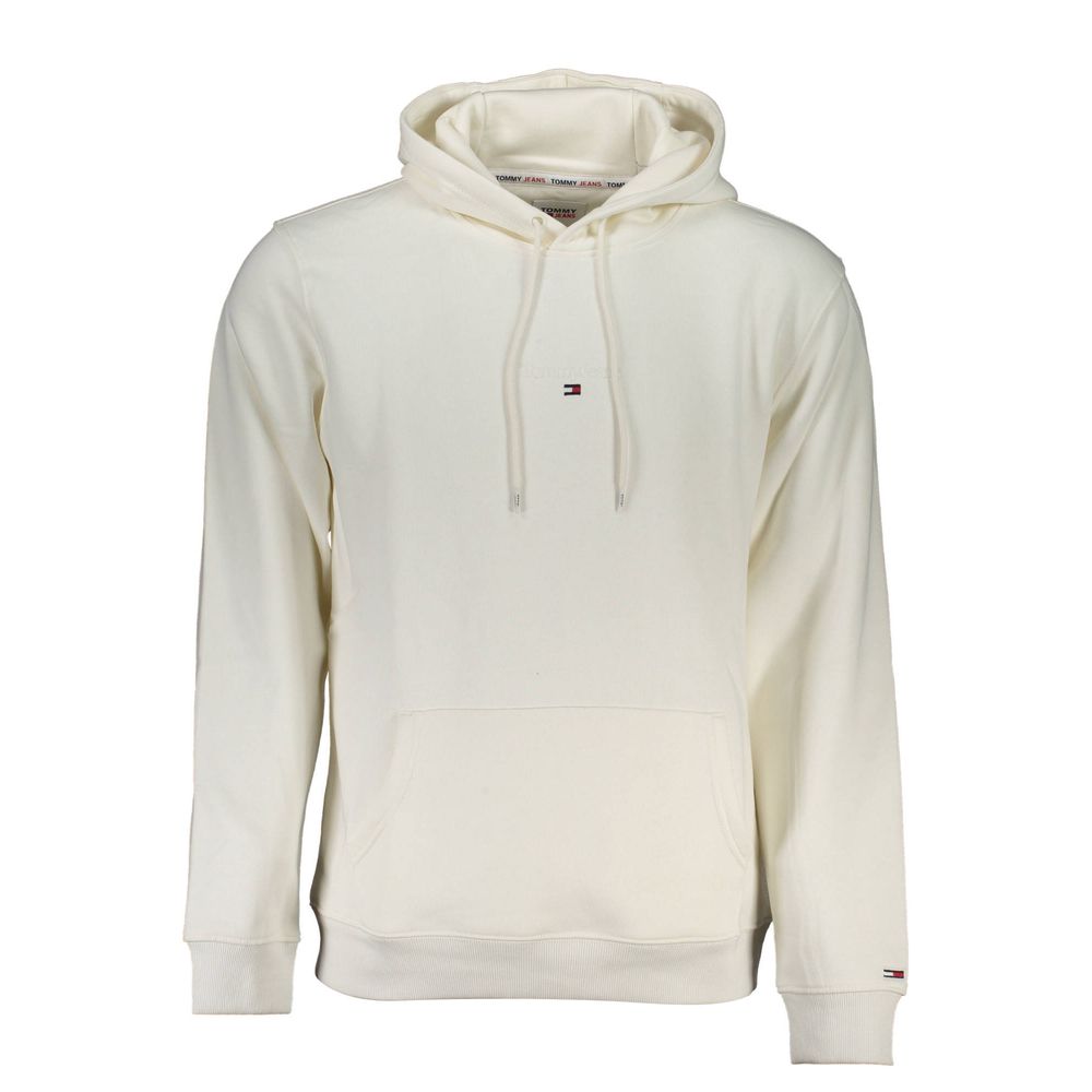 White cotton men's sweater by Tommy Hilfiger, featuring a classic crewneck design and subtle brand logo detail.