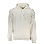 White cotton men's sweater by Tommy Hilfiger, featuring a classic crewneck design and subtle brand logo detail.