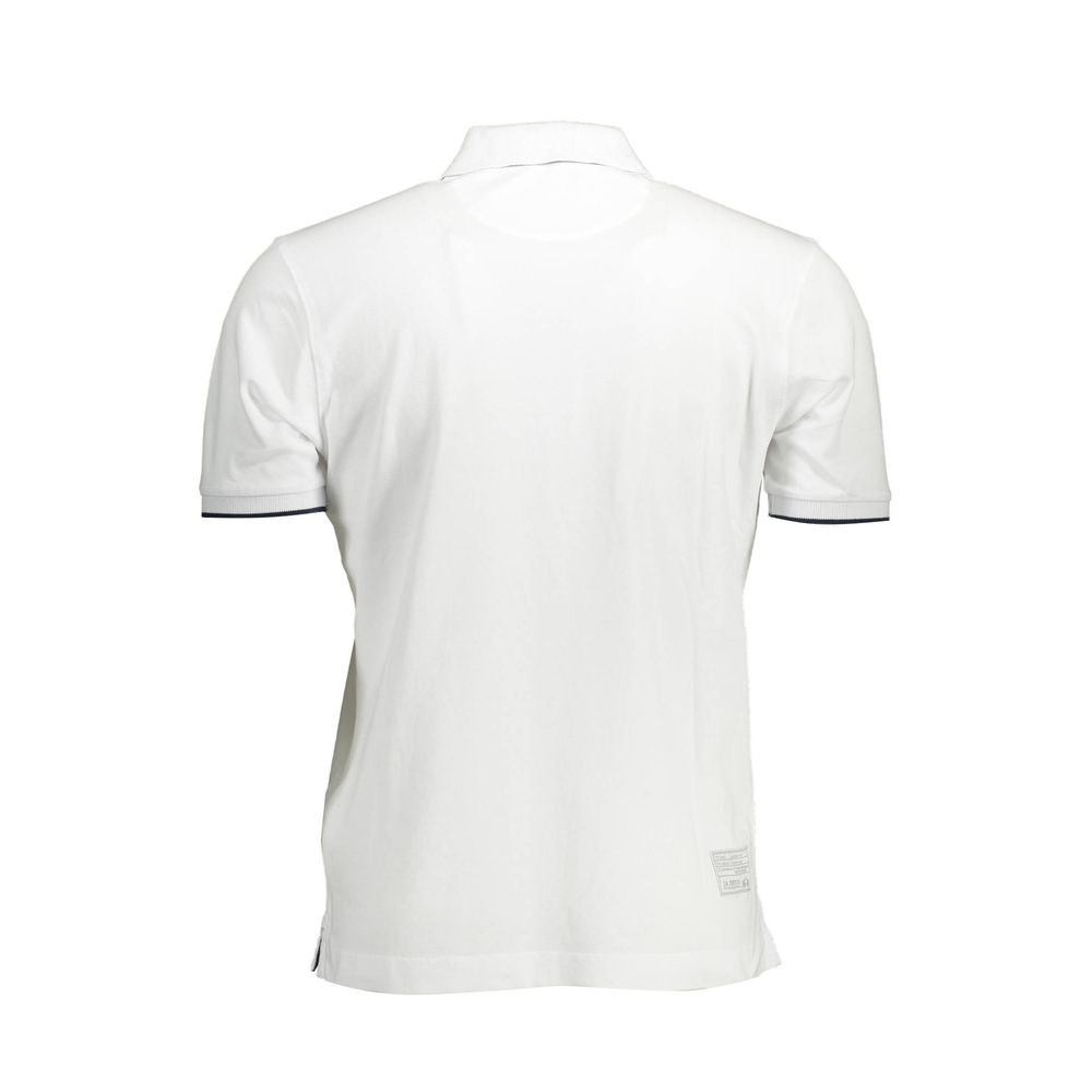 White cotton men's polo shirt by La Martina with a classic collar and short sleeves, displayed on a plain background.