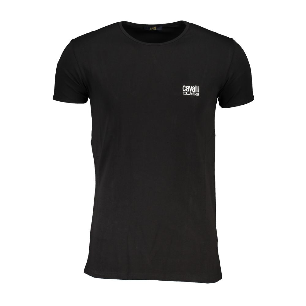 Black cotton men's T-shirt by Cavalli Class, featuring a classic crew neck and simple design.