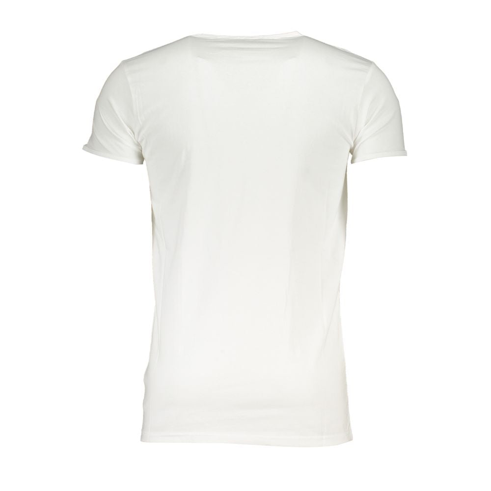 Cavalli Class white cotton men's T-shirt with crew neckline and short sleeves, casual style, displayed flat.