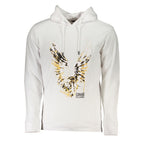 White Cavalli Class cotton men's sweater with a classic crew neck and ribbed cuffs, stylish and comfortable for everyday wear.