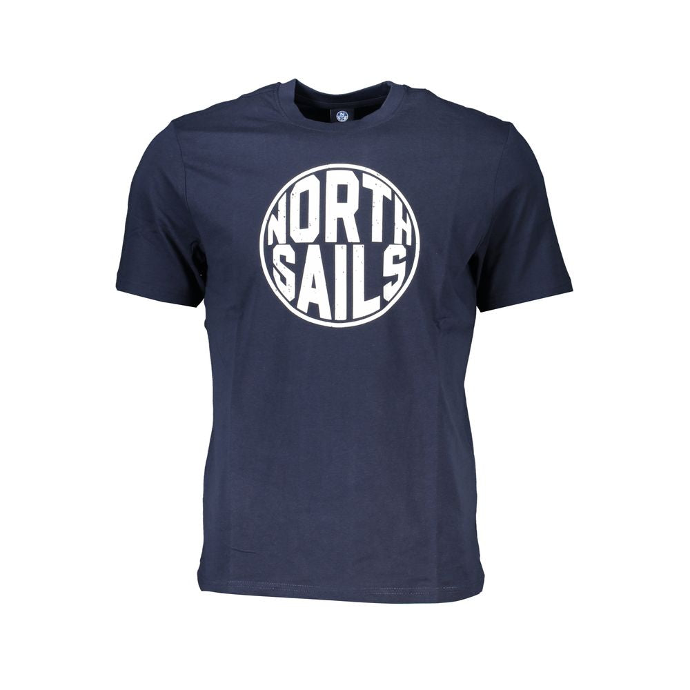 North Sails Blu Cotton Men T-Shirt featuring a classic crew neck and logo detail on soft blue fabric.