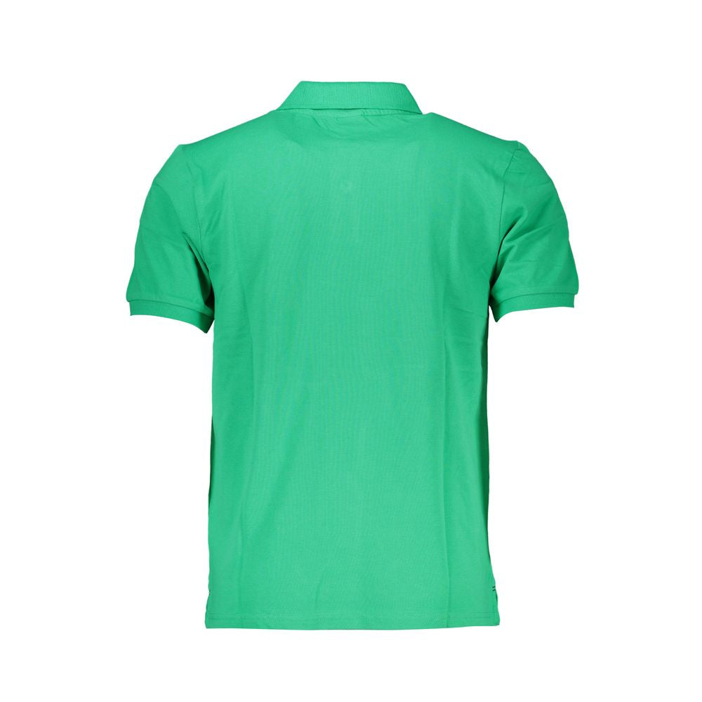 North Sails Verde Cotton Men’s Polo shirt displayed on a hanger, featuring a classic collar and navy green color.