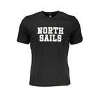 Black North Sails cotton men's T-shirt displayed flat, showing the classic crew neck and logo detail on the chest.