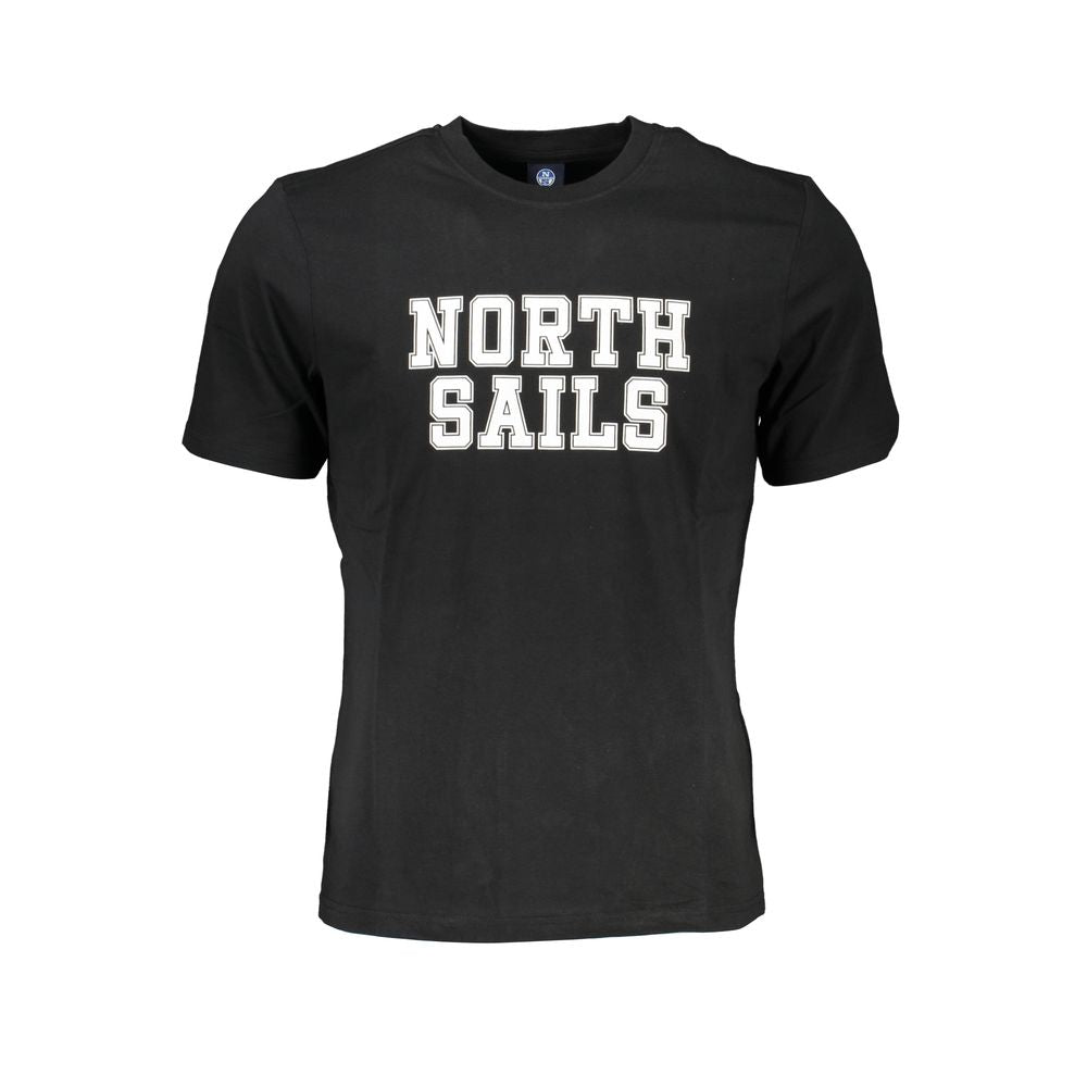 Black North Sails cotton men's T-shirt displayed flat, showing the classic crew neck and logo detail on the chest.