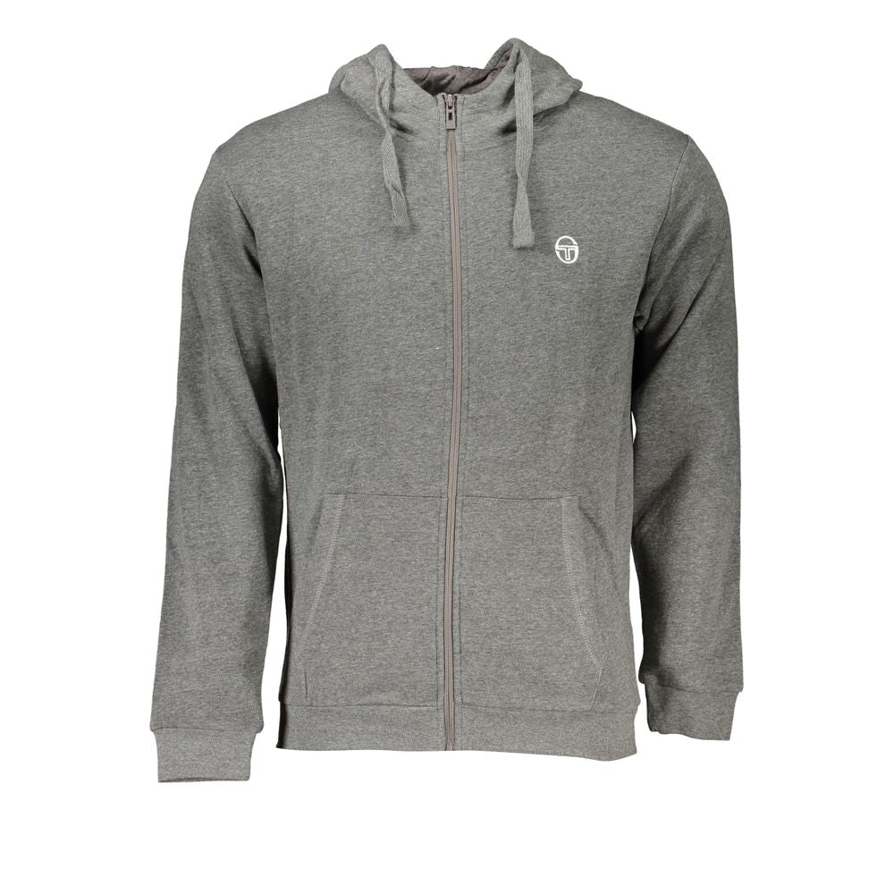Sergio Tacchini gray cotton men's hooded sweatshirt with front pocket and drawstring hood, casual and comfortable for everyday wear.