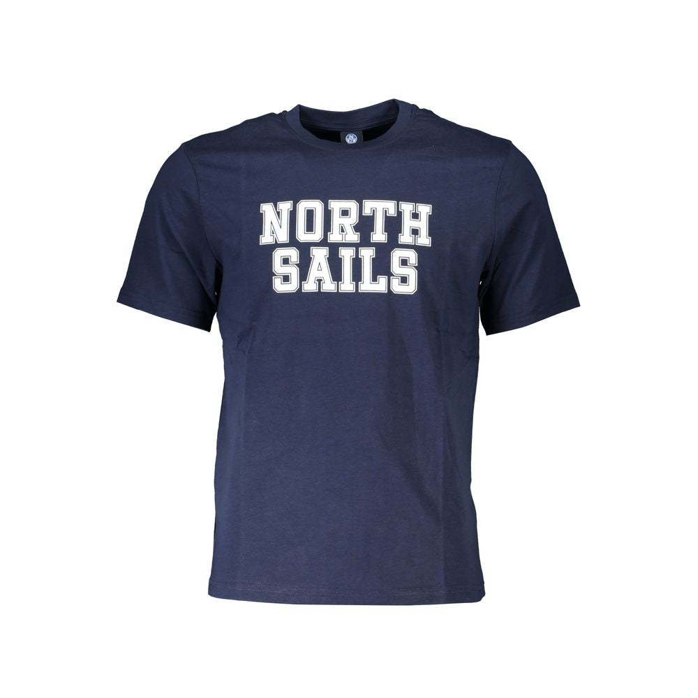 North Sails Blu Cotton Men T-Shirt featuring a crew neck and short sleeves, displayed flat with visible branding.