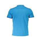 Harmont & Blaine Azzurro cotton men's polo shirt with a classic collar and short sleeves, displayed on a hanger.