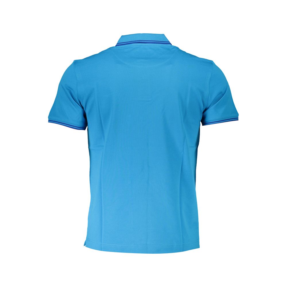 Harmont & Blaine Azzurro cotton men's polo shirt with a classic collar and short sleeves, displayed on a hanger.