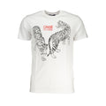 Cavalli Class Bianco cotton men's T-shirt with crew neckline and short sleeves, casual style for everyday wear.