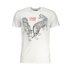 Cavalli Class Bianco cotton men's T-shirt with crew neckline and short sleeves, casual style for everyday wear.