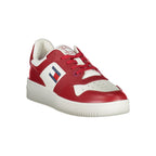 Tommy Hilfiger Rosso leather men's sneaker showing red leather upper and white rubber sole, casual footwear for men.