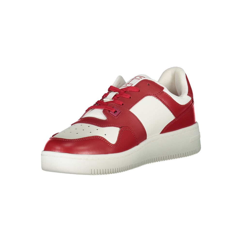 Tommy Hilfiger Rosso leather men's sneaker with white sole and red accents, casual footwear for everyday style.