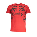 Cavalli Class Rosso cotton men's T-shirt featuring a classic fit and short sleeves, displayed on a hanger.