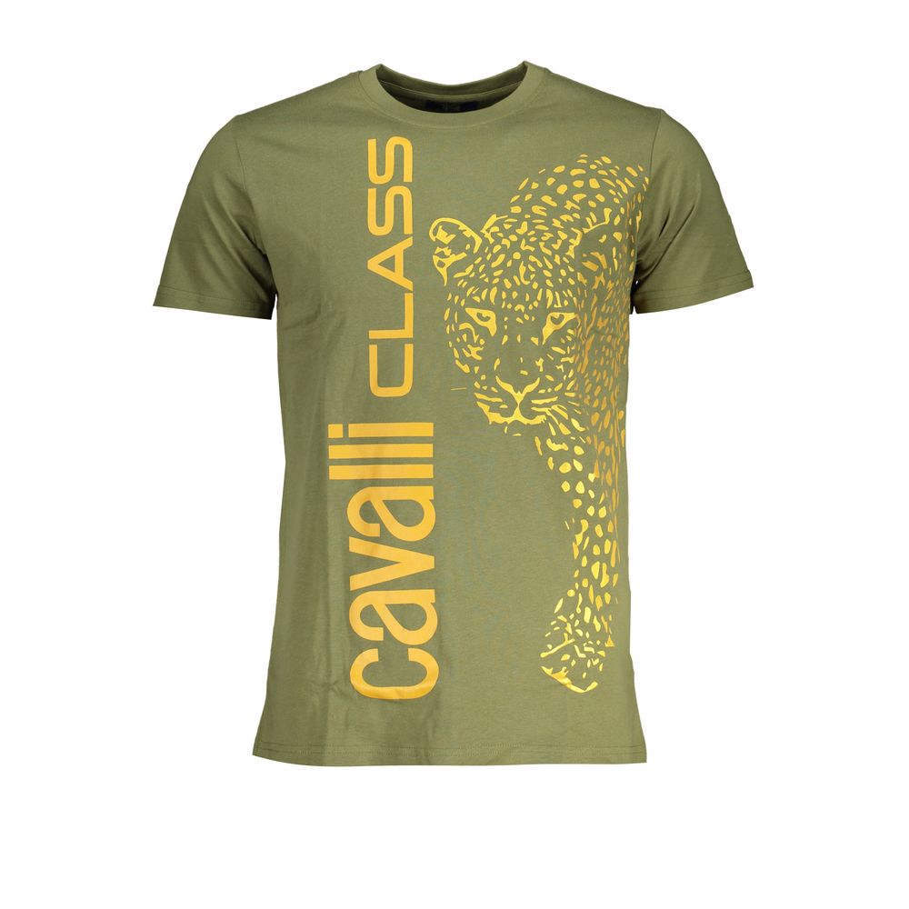 Cavalli Class Verde cotton men's T-shirt with crew neckline and short sleeves, featuring a simple, clean design.