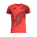 Red cotton men's T-shirt by Cavalli Class, featuring a classic crew neck and smooth fabric, displayed on a plain background.