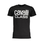 Black cotton men's T-shirt by Cavalli Class, featuring a classic fit and minimal design.