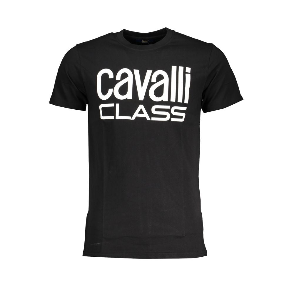 Black cotton men's T-shirt by Cavalli Class, featuring a classic fit and minimal design.