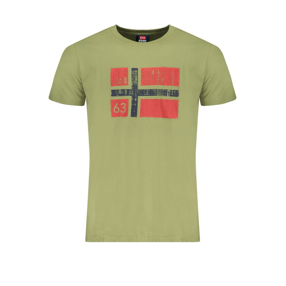 Norway 1963 Verde cotton men's T-shirt with round neckline and short sleeves, displayed flat on a white background.