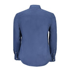 North Sails blue organic cotton men's shirt displayed flat, showing collar, buttons, and soft fabric texture.