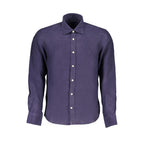 North Sails blue organic cotton men's shirt laid flat, showcasing casual style and soft fabric for comfortable wear.