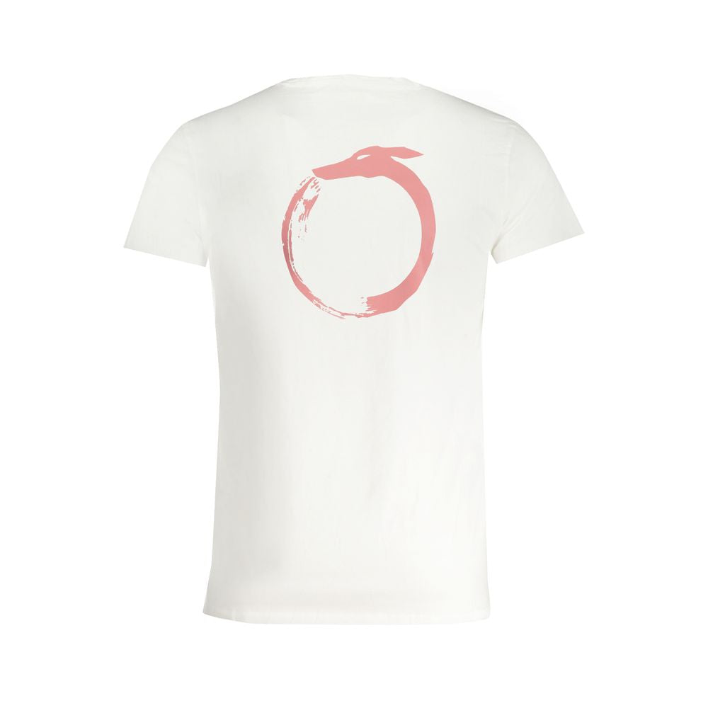 White cotton men's T-shirt by Trussardi, featuring a classic fit and subtle branding, displayed flat on a plain background.