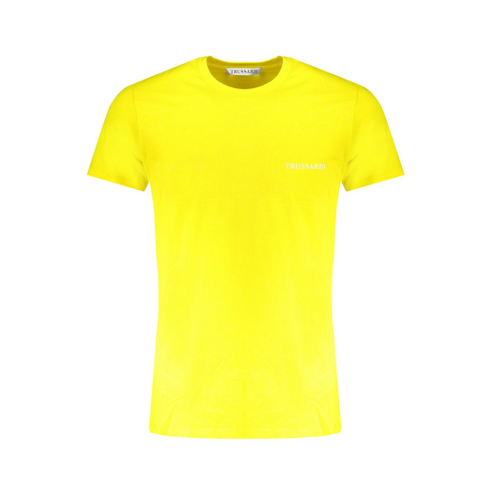 Yellow cotton men's T-shirt by Trussardi, featuring a classic fit and short sleeves, displayed on a plain background.