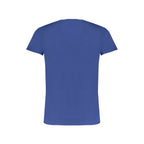 Blue cotton men's T-shirt by Trussardi with a classic fit and crew neckline, displayed on a plain background.