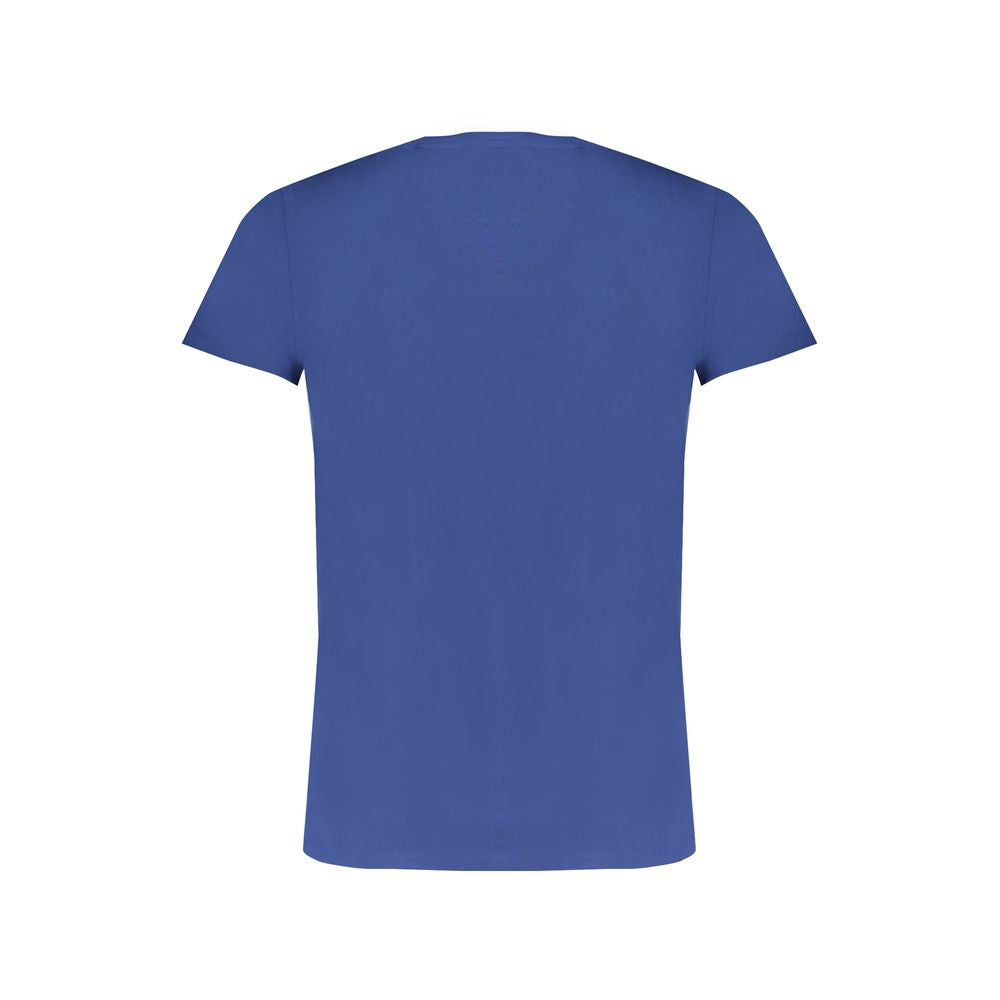 Blue cotton men's T-shirt by Trussardi with a classic fit and crew neckline, displayed on a plain background.