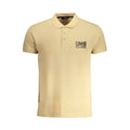 Beige Cavalli Class cotton men's polo shirt with a classic collar and short sleeves, made from soft, breathable fabric.