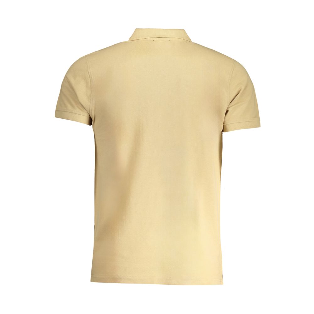 Beige cotton men's polo shirt by Cavalli Class featuring a classic collar and short sleeves, tailored fit.