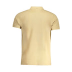 Beige cotton men's polo shirt by Cavalli Class featuring a classic collar and short sleeves, tailored fit.