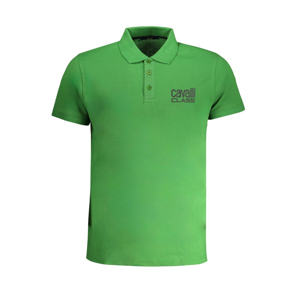 Cavalli Class Verde cotton men's polo shirt with collar, short sleeves, and embroidered logo on chest.