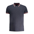 Navy cotton men's polo shirt by Cavalli Class featuring a classic collar and short sleeves, displayed flat on a white background.