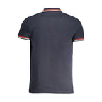 Navy cotton men's polo shirt by Cavalli Class featuring a classic collar and short sleeves, styled for casual wear.