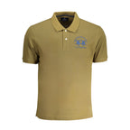 La Martina Verde cotton men's polo shirt with a classic collar and short sleeves, displayed on a plain background.
