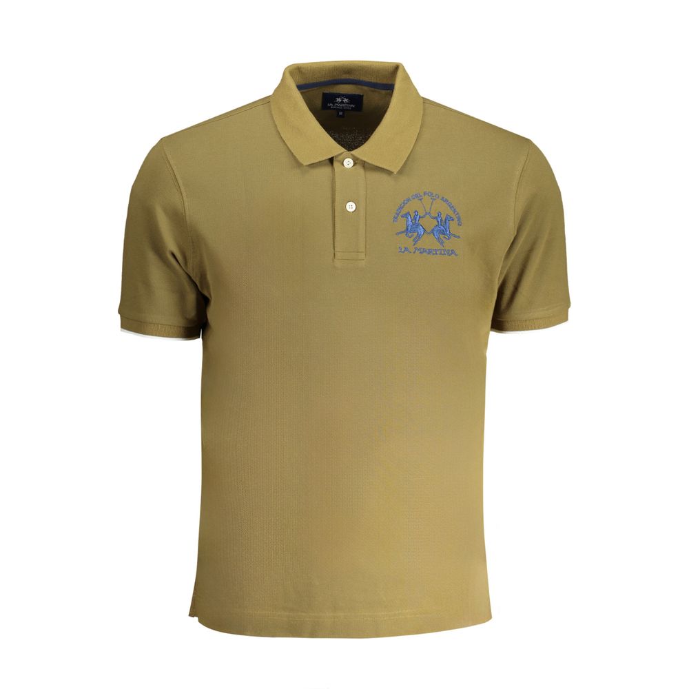 La Martina Verde cotton men's polo shirt with a classic collar and short sleeves, displayed on a plain background.