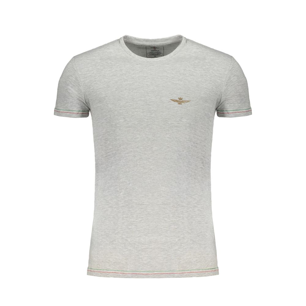 Gray cotton men's T-shirt by Aeronautica Militare featuring a casual fit and subtle branding logo.