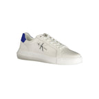Calvin Klein white leather men's sneaker with sleek design, round toe, and white rubber sole.
