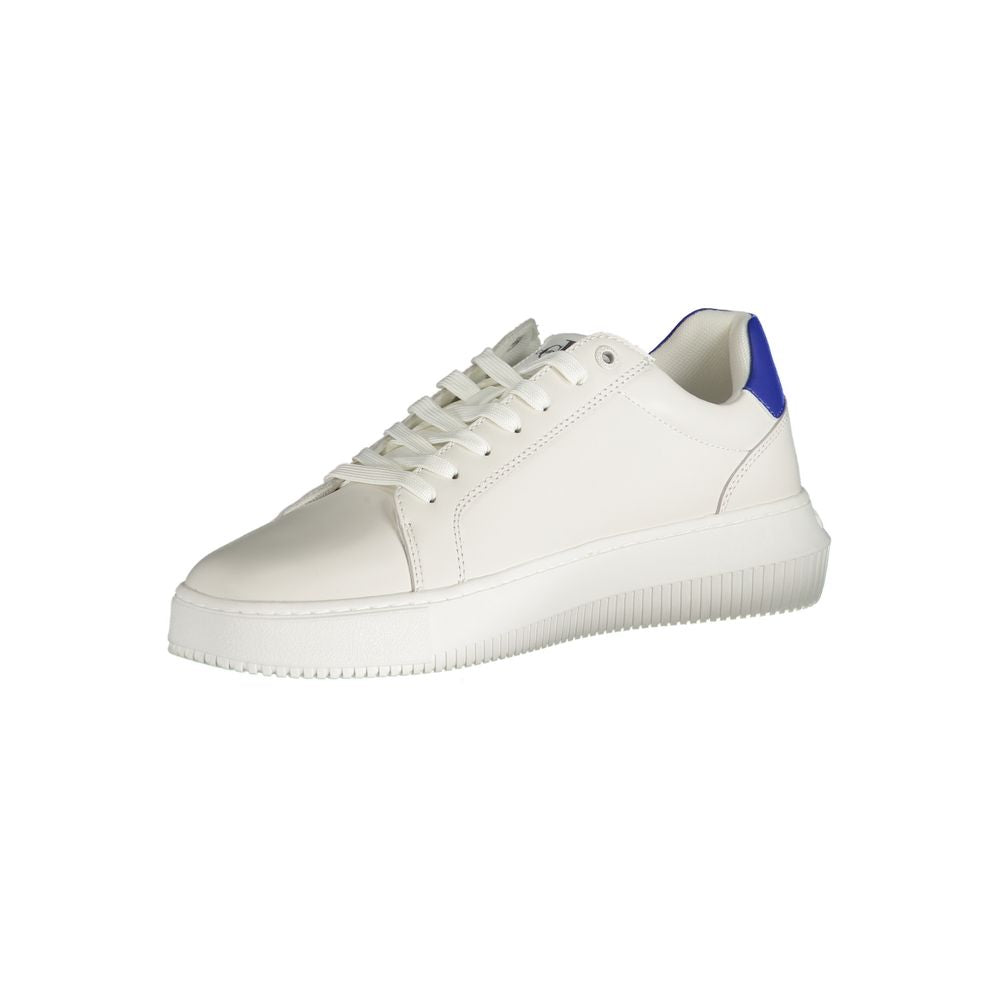 White leather men's sneaker by Calvin Klein featuring a sleek design and classic athletic style.