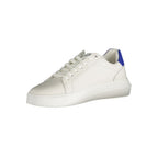 White leather men's sneaker by Calvin Klein featuring a sleek design and classic athletic style.