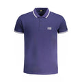 Cavalli Class blue cotton men's polo shirt with a classic collar and short sleeves, displayed on a plain background.